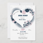 Invitation élégante marine & coeur floral rose douche nuptial (Devant)