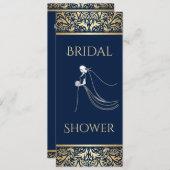 Invitation Elégante marine de Fête des mariées avec or (Devant / Derrière)