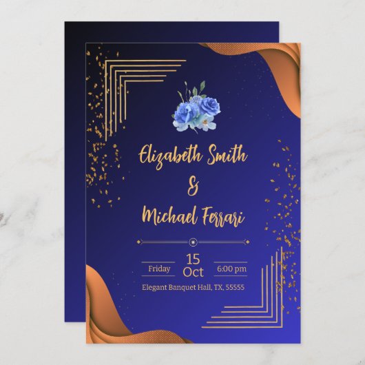 Invitation Elégante Marine et Burnt Orange Elégant Mariage (Devant / Derrière)