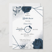Invitation élégante marine et fleurs blanches nuptiale douche (Devant)