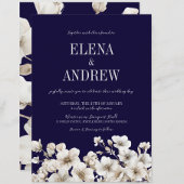 Invitation Elégante marine et Mariage floral blanc