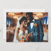 Invitation Elégante Marine et orange brûlée | Photo Enregistr (Devant)