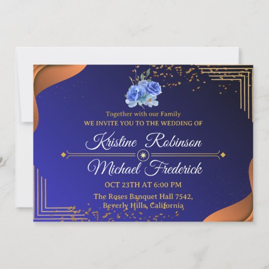 Invitation Elégante Marine et orange brûlée | Photo Enregistr (Dos)