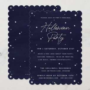 Invitation Elégante Marine + Étoiles magiques blanches Fête d