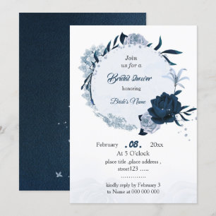 Invitation élégante marine & fleurs bleues poussiéreuses douc