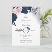 Invitation élégante marine & fleurs roses douche de nage (Debout devant)