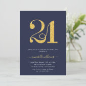 Invitation Elégante Marine & Gold 21e fête d'anniversaire (Debout devant)