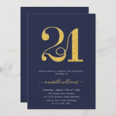 Invitation Elégante Marine & Gold 21e fête d'anniversaire (Devant / Derrière)