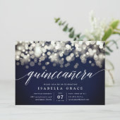 Invitation Elégante Marine & Gold Lights Quinceanera (Debout devant)