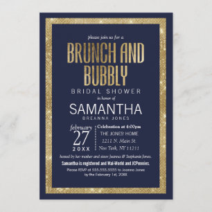 Invitation Élégante Marine moderne Blue Gold Sequin Brunch