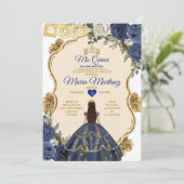 Invitation Elégante Marine Princesse Blanc Floral Quiñceanera (Debout devant)