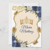 Invitation Elégante Marine Princesse Blanc Floral Quiñceanera (Dos)