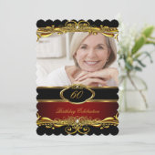 Invitation Élégante Maroon Rouge Noir Or 60e fête d'anniversa (Debout devant)