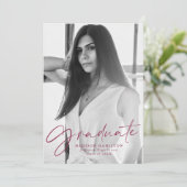 Invitation Élégante Maroon Script Photo Graduation Party (Debout devant)