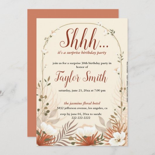 Invitation élégante marron pour une fête surprise  (Devant / Derrière)