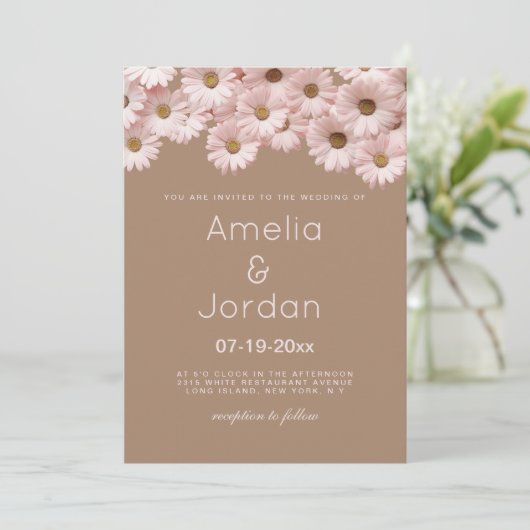 Invitation Elégante marron rose pâle marron marron marron Mar (Debout devant)