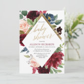 Invitation Elégante marsala or baby shower bordeaux rose (Debout devant)
