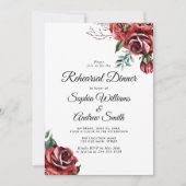 Invitation Elégante Marsala Red Rose Rustic Mariage Diner (Devant)