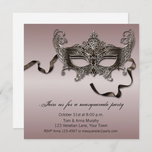 Invitation Élégante mascarade (Devant / Derrière)