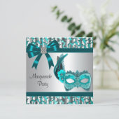 Invitation Élégante Mascarade de léopard bleu Turquoise (Debout devant)