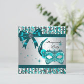 Invitation Élégante Mascarade de léopard bleu Turquoise (Debout devant)