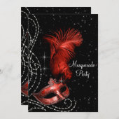 Invitation Élégante Mascarade noire et rouge (Devant / Derrière)