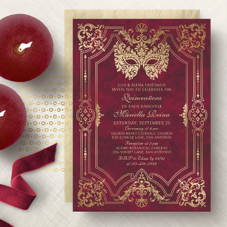 Invitation Elégante Mascarade Rouge Mascaré Quinceanera