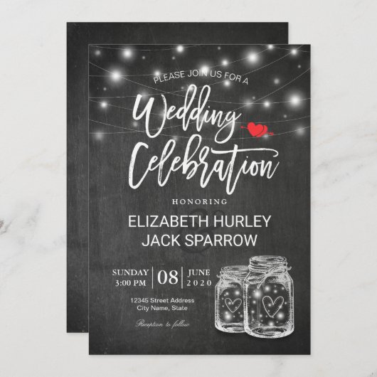 Invitation Elégante Mason Jar String Mariage de lumière Céléb (Devant / Derrière)