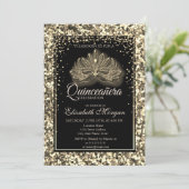 Invitation Elégante Masque moderne Séquins Or Quinceanera (Debout devant)