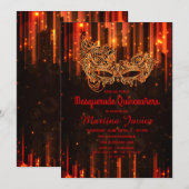 Invitation Elégante Masquerade Rouge Quinceañera 15e annivers (Devant / Derrière)