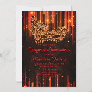 Invitation Elégante Masquerade Rouge Quinceañera 15e annivers