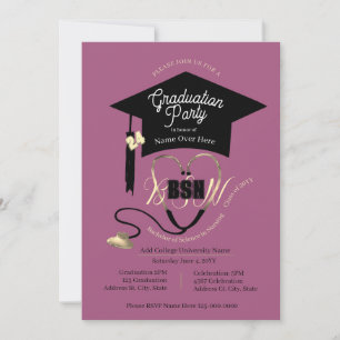 Invitation Élégante Mauve Purple Éditable Nurse Grad Party