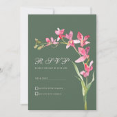 Invitation Elégante mauve vert orchidée rose fleurs RSVP (Devant)