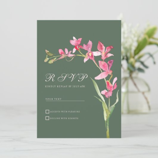 Invitation Elégante mauve vert orchidée rose fleurs RSVP (Debout devant)