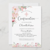 Invitation Élégante menthe de confirmation et pêche florale (Devant)