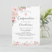 Invitation Élégante menthe de confirmation et pêche florale (Debout devant)