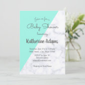 Invitation Elégante menthe et baby shower en marbre blanc (Debout devant)