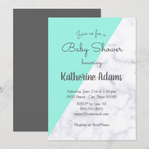 Invitation Elégante menthe et baby shower en marbre blanc