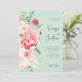 Invitation Elégante Menthe et Blush rose Floral Chic Invitati (Debout devant)