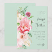 Invitation Elégante Menthe et Blush rose Floral Chic Invitati (Devant / Derrière)