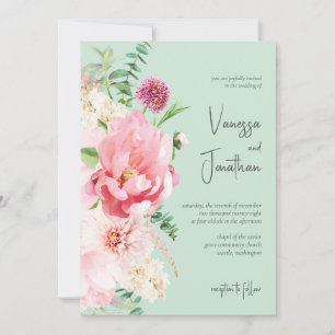 Invitation Elégante Menthe et Blush rose Floral Chic Invitati