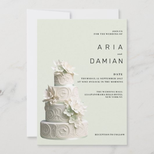 Invitation Elégante menthe vert blanc Mariage (Devant)