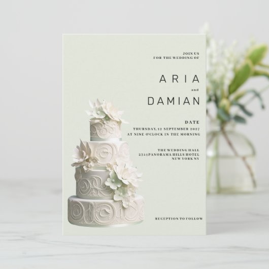 Invitation Elégante menthe vert blanc Mariage (Debout devant)