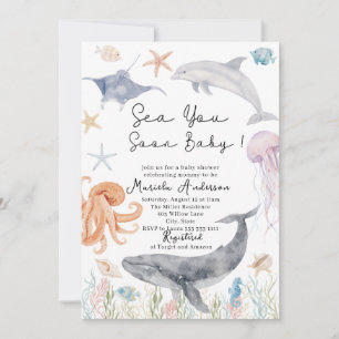 Invitation Élégante Mer Aquarelle vous Bientôt Été Océan Bébé