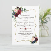 Invitation Elégante Merlot Navy Blue Floral Engagement Party (Debout devant)