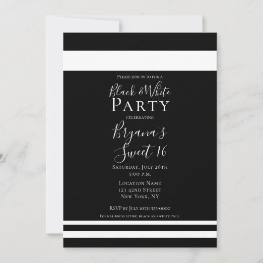 Invitation élégante Minimal Black & White pour un (Devant)