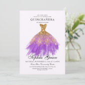 Invitation Elégante Mis Quince Purple Gold Parties scintillan (Debout devant)
