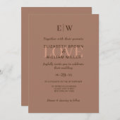 Invitation Elégante Mocha Mousse simple avec Mariage Monogram (Devant / Derrière)