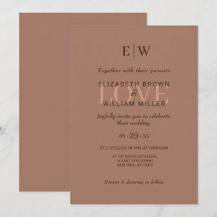 Invitation Elégante Mocha Mousse simple avec Mariage Monogram