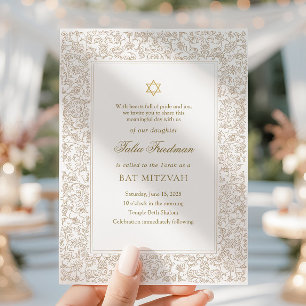 Invitation Élégante moderne Bat Mitzvah florale en or